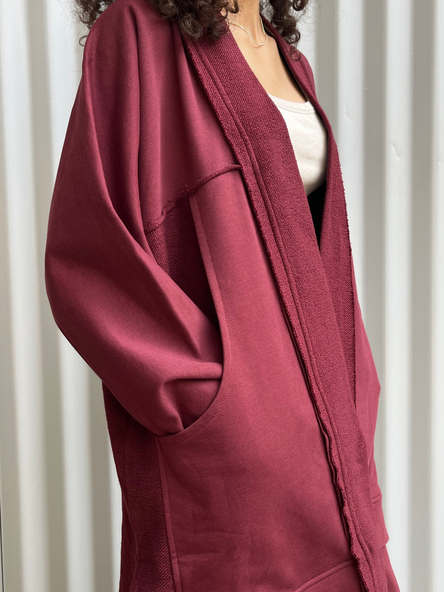 Burgundy Melton Cardigan