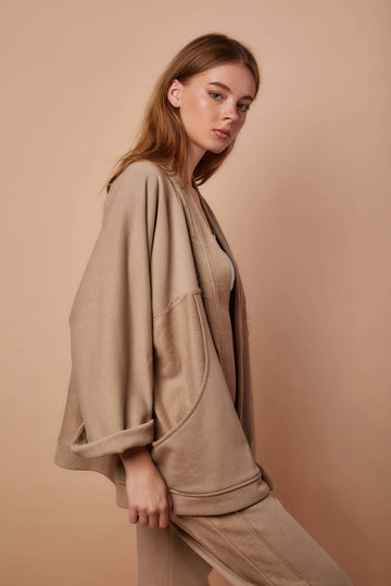 Beige Back and forth melton Cardigan