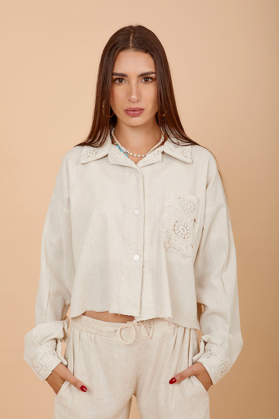 Beige Linen & Crochet shirt