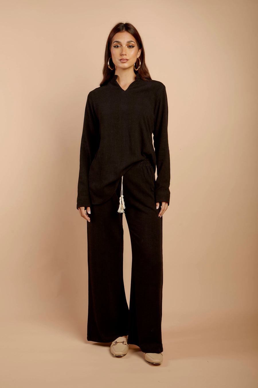 Black Linen drawstrings Pants