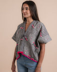 Grey & Black embroidered Linen Shirt