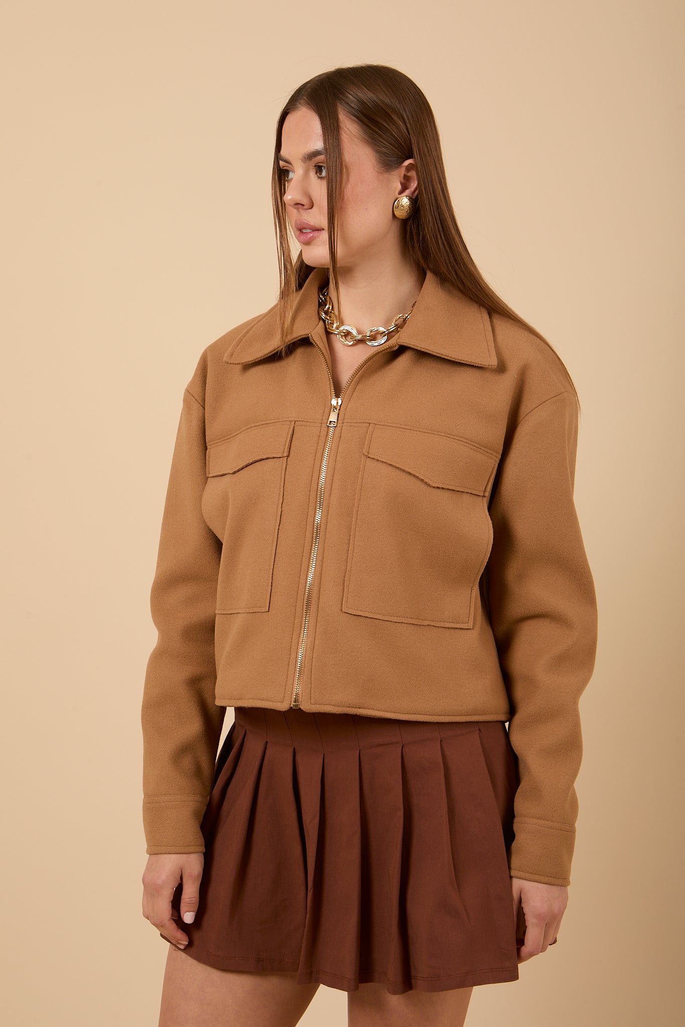 Wool Jacket with Pockets - Honey Beige