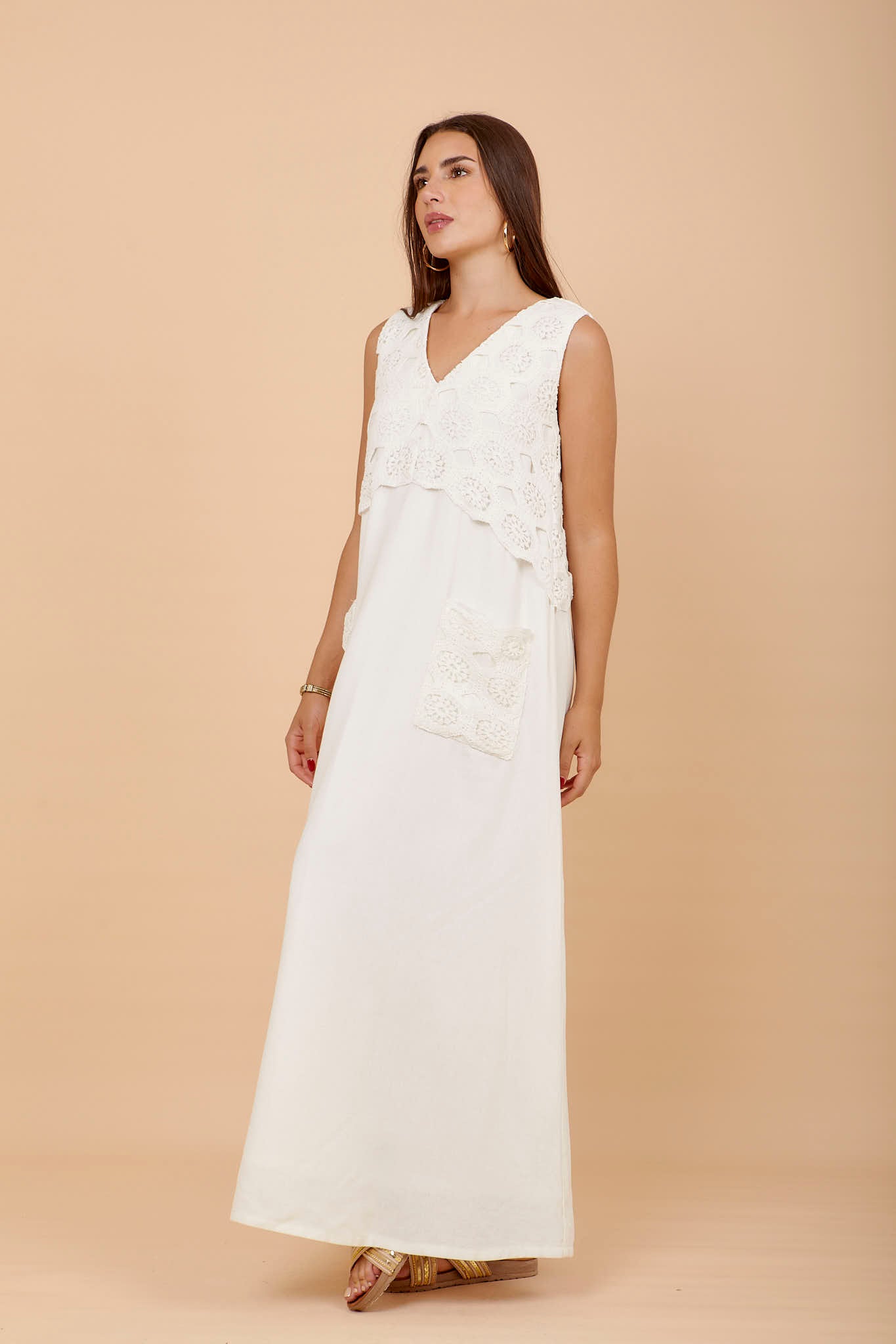 Off-white Linen &amp; Crochet sleeveless dress