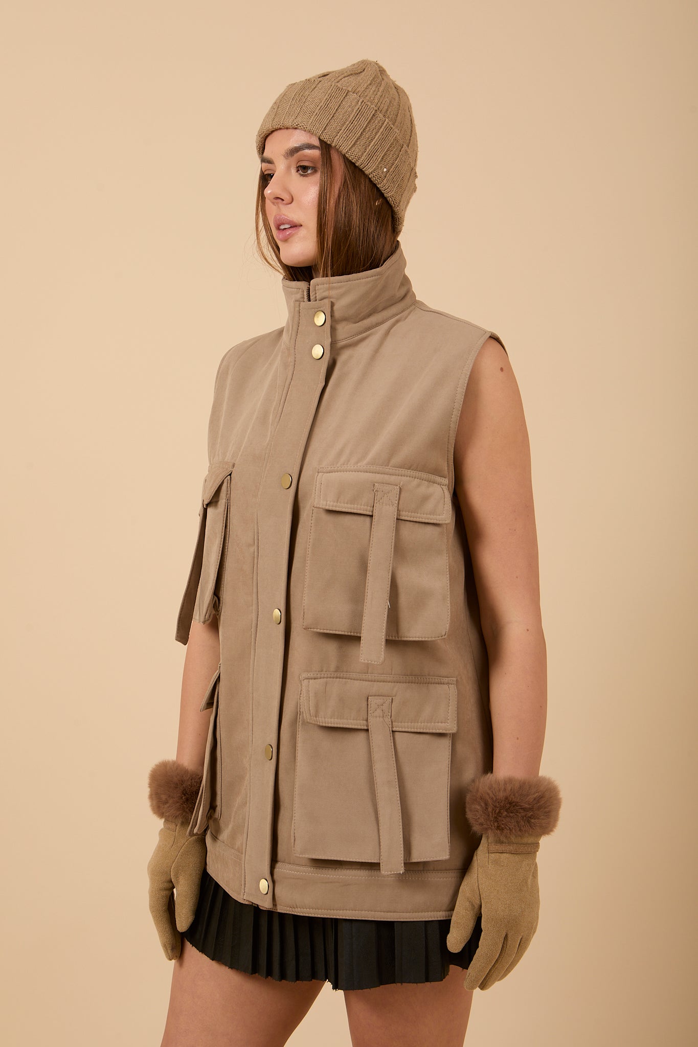 Utility Long Vest - Beige