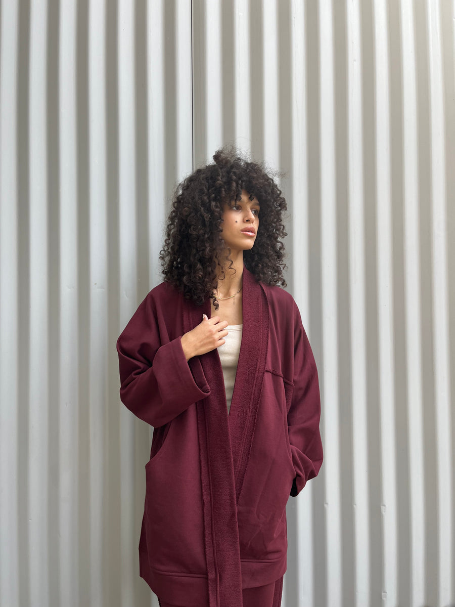 Burgundy Melton Cardigan