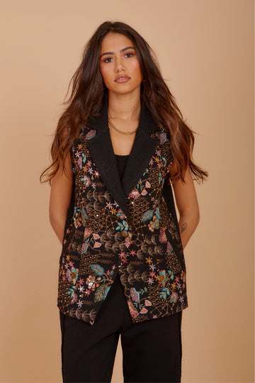 Embroiderd Tweed Black vest