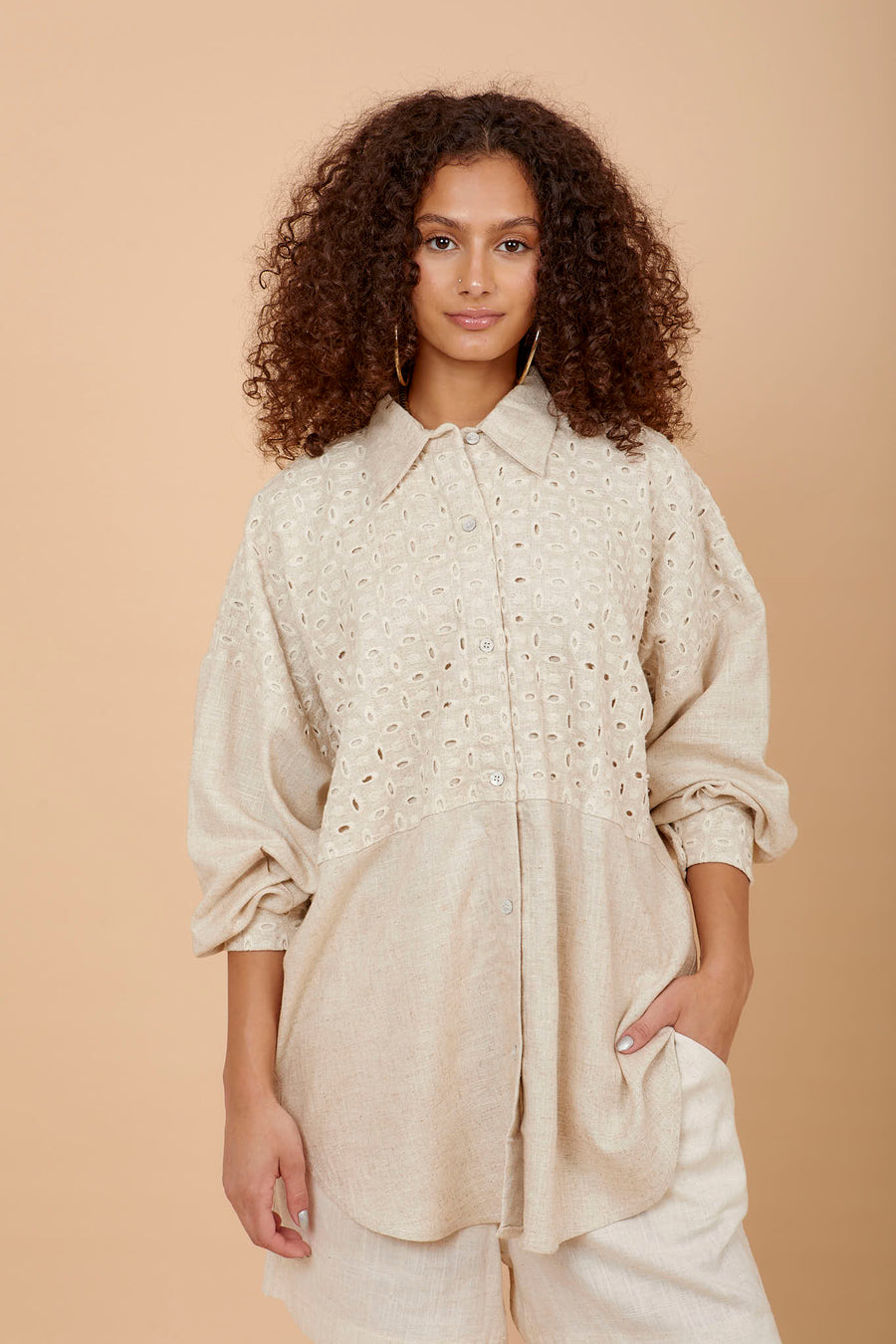 Beige embroidered shirt