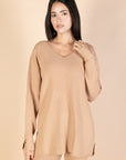 Camel V-Neck Knit Pullover