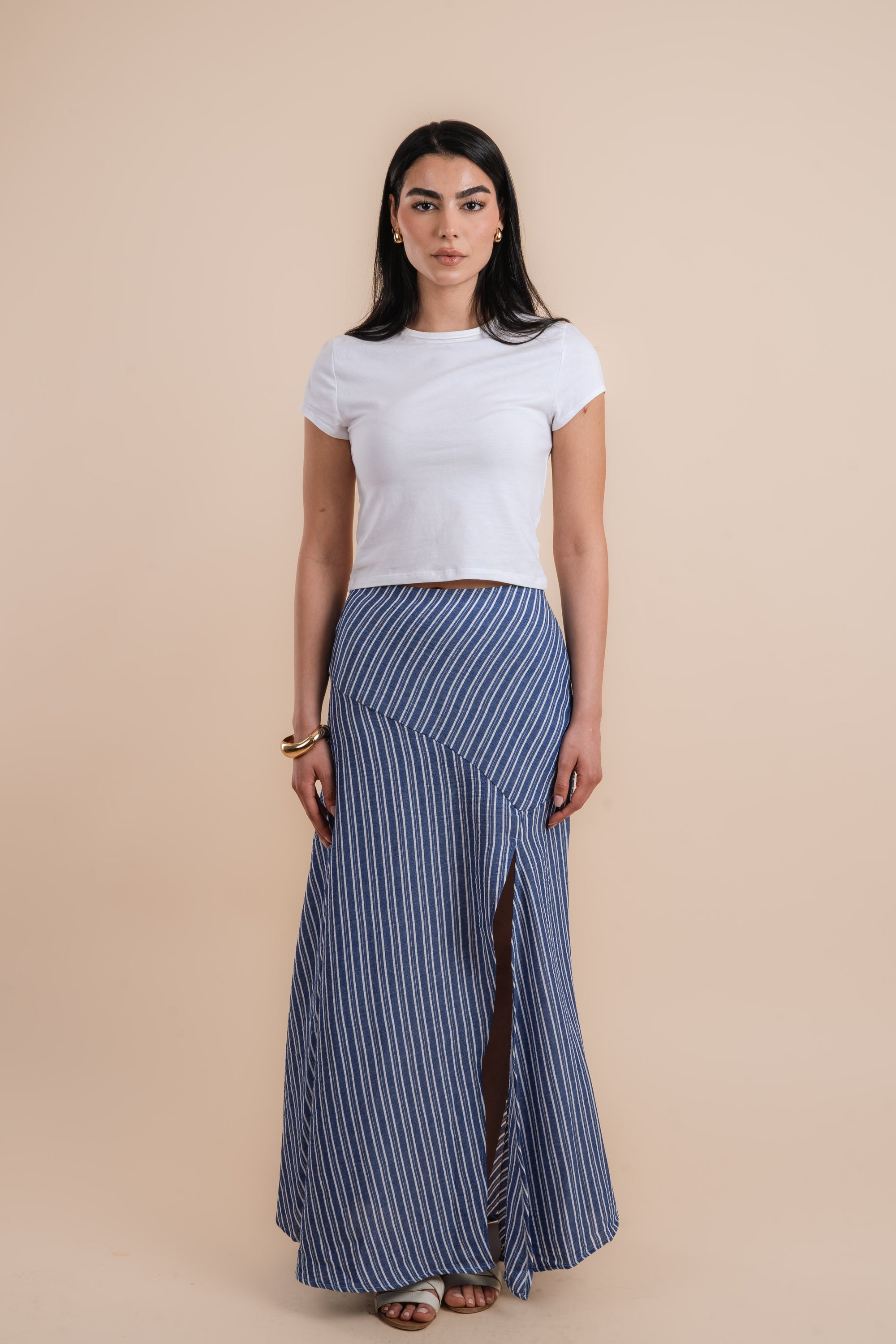 Blue stripes asymmetrical skirt