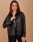 Short leather over-shirt - Black