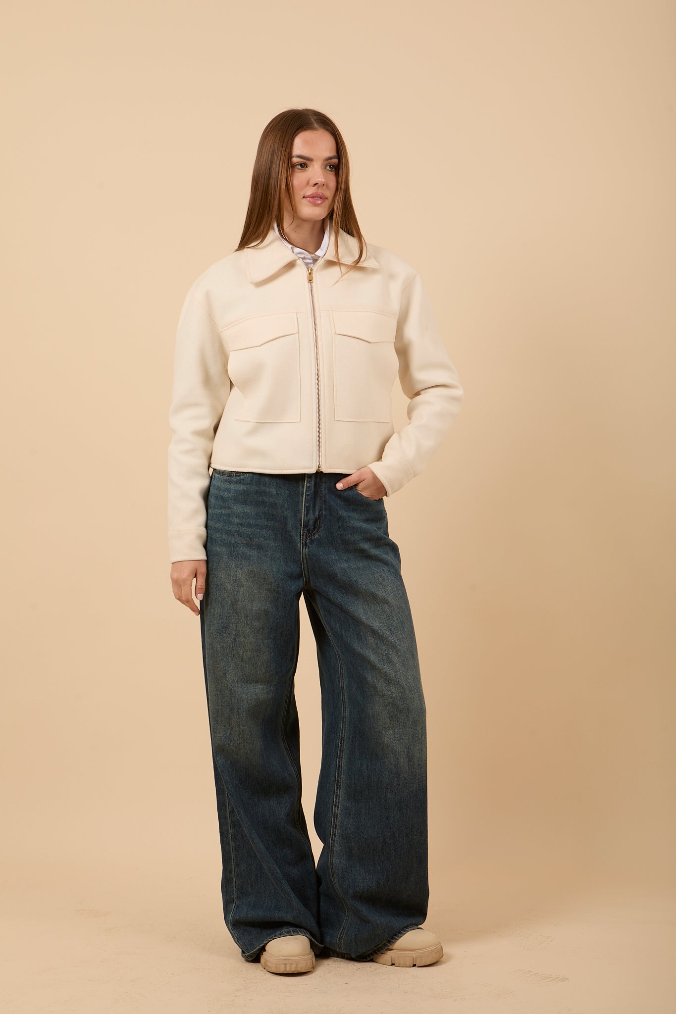 Wool Jacket with Pockets - off-white