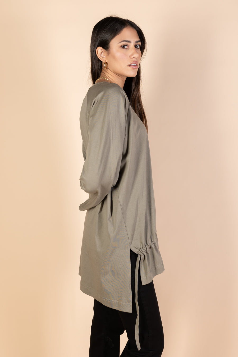 Oversized Drawstring T-shirt - Olive