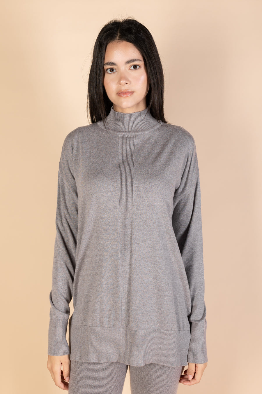 Grey High Neck Knit Pullover