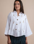 Linen shirt handmade sequins - White