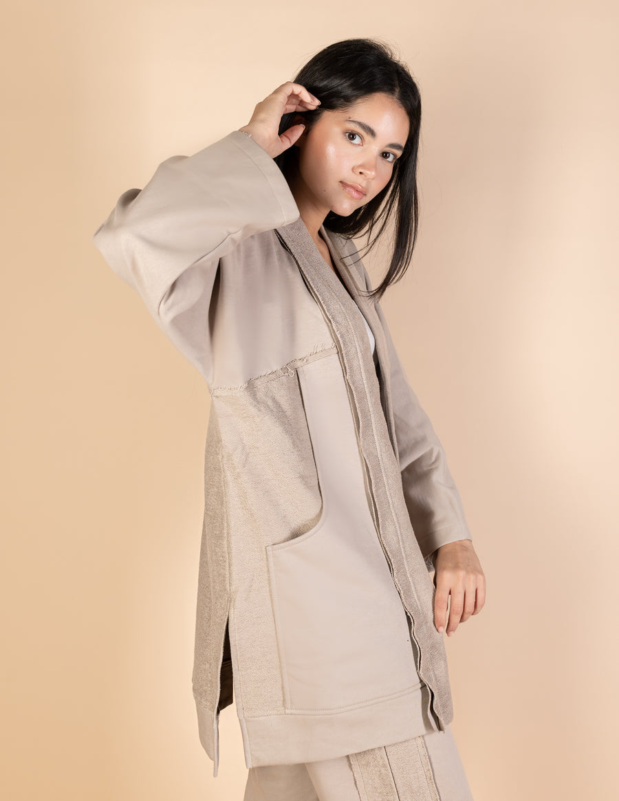 Beige Melton Cardigan