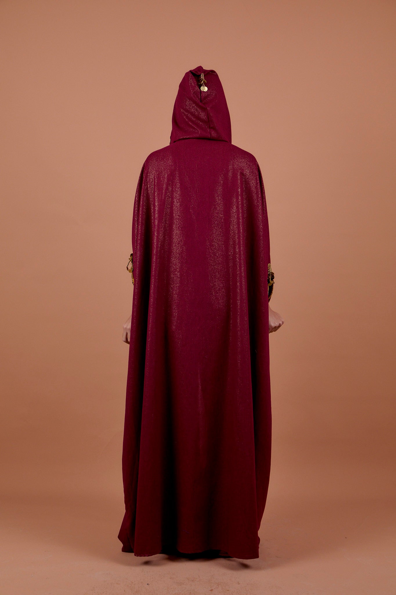 Burgundy handwork Hoodie Cape