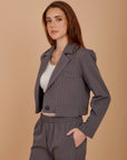 Grey stripes short blazer