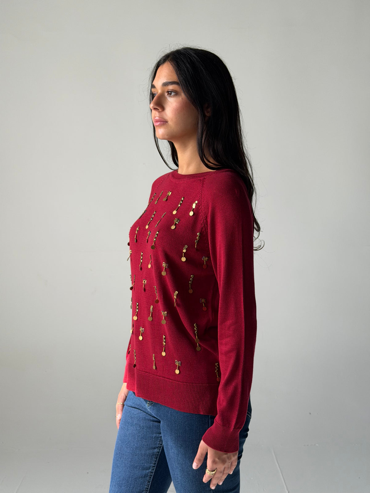 knitwear Top handmade work - Burgundy