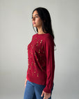 knitwear Top handmade work - Burgundy