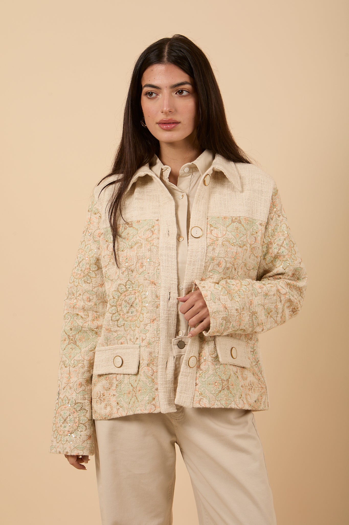 Pastels embroidered tweed jacket