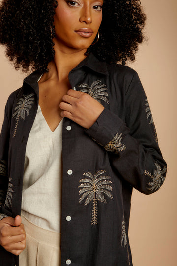 Black Embroidered Palm Shirt