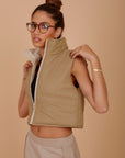 Short double face puffer Vest - Beige