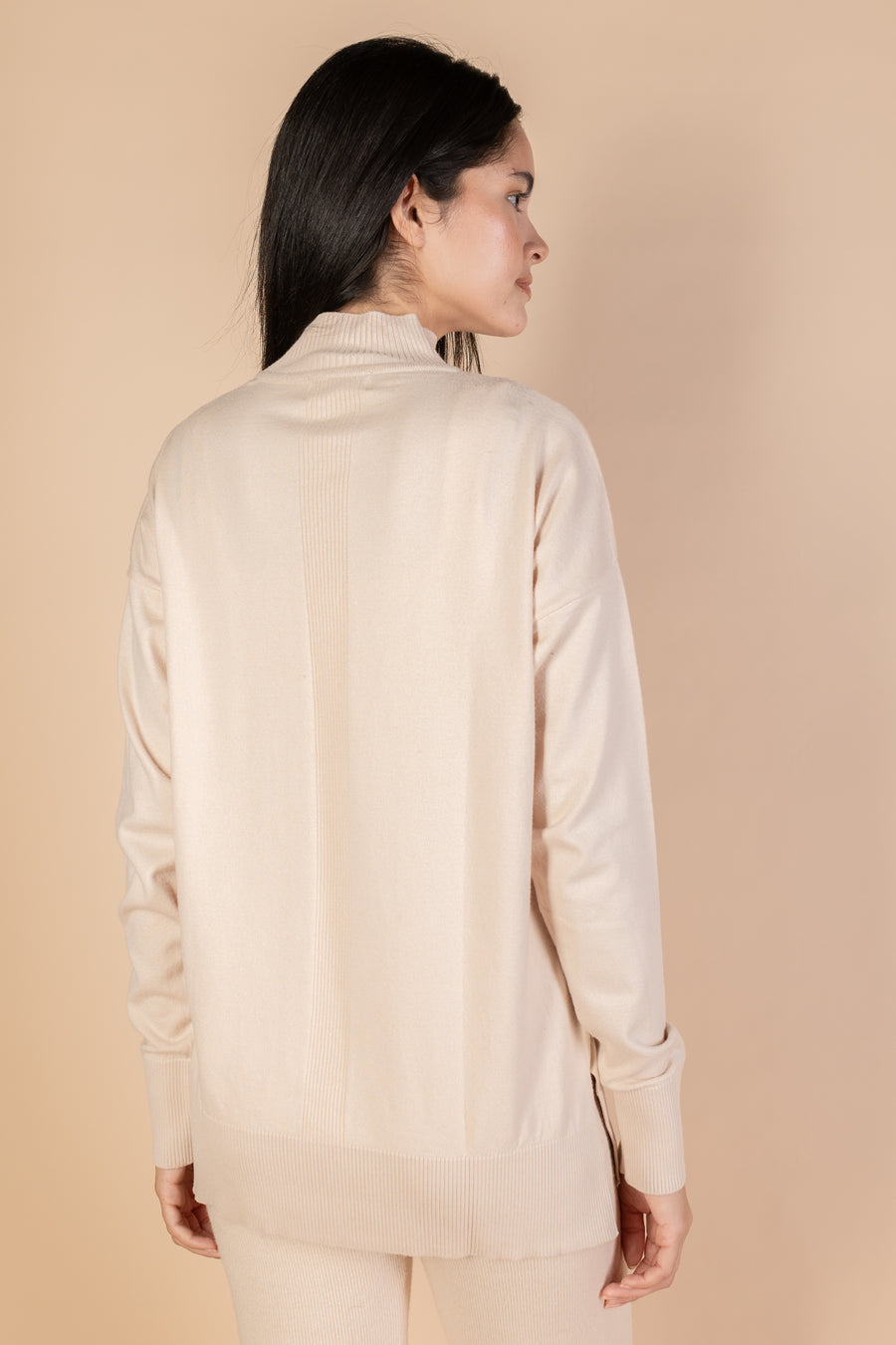 Beige High Neck Knit Pullover