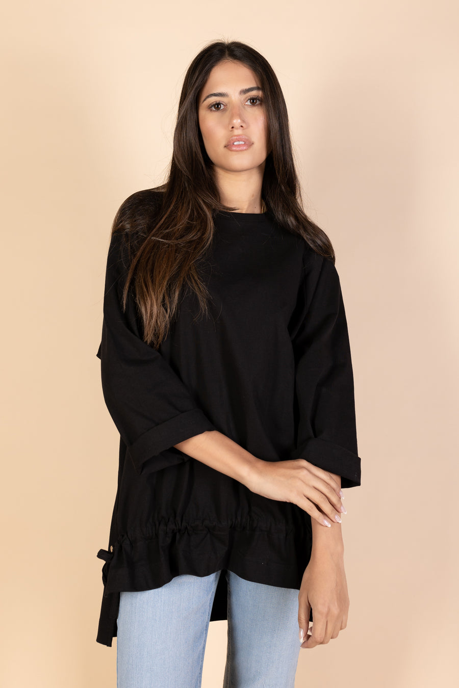 Oversized Drawstring T-shirt - Black