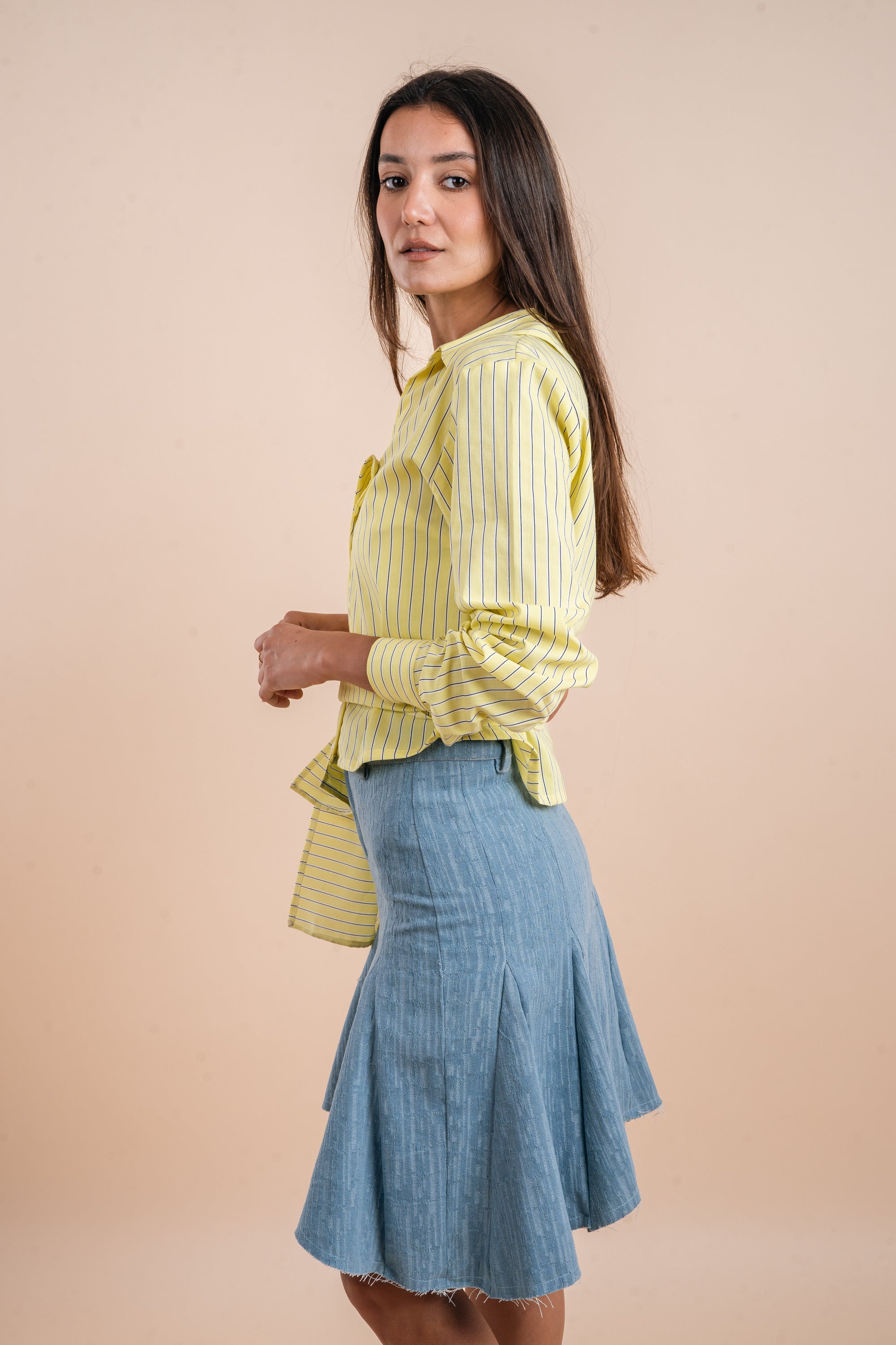 Yellow stripes Asymmetric Shirt