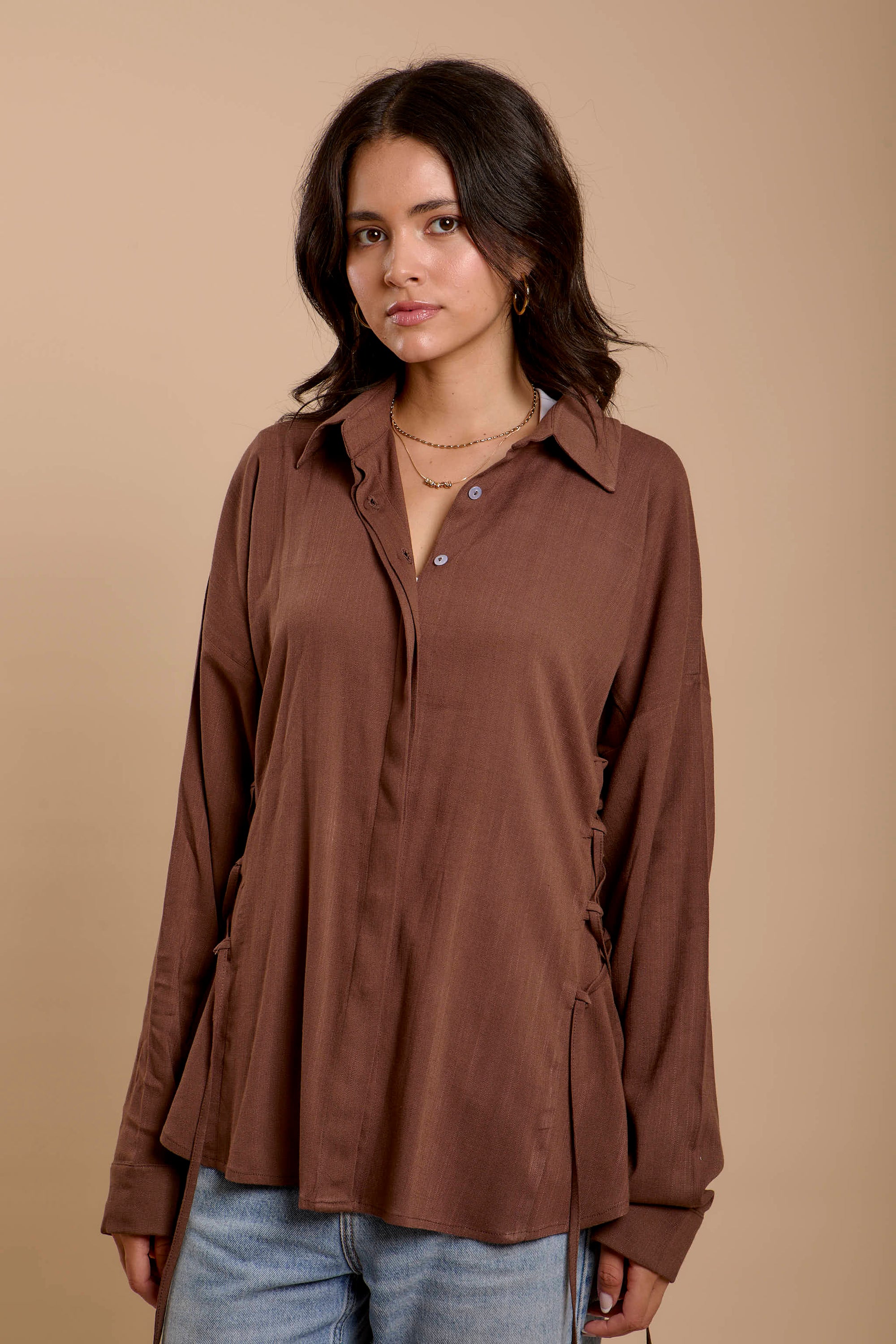 Brown Side sinching Shirt