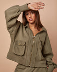 Olive Short zip-up Jacket