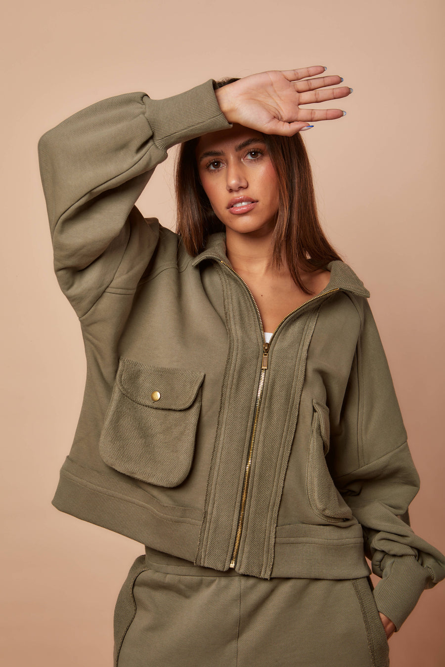 Olive Short zip-up Jacket