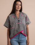 Grey & Black embroidered Linen Shirt