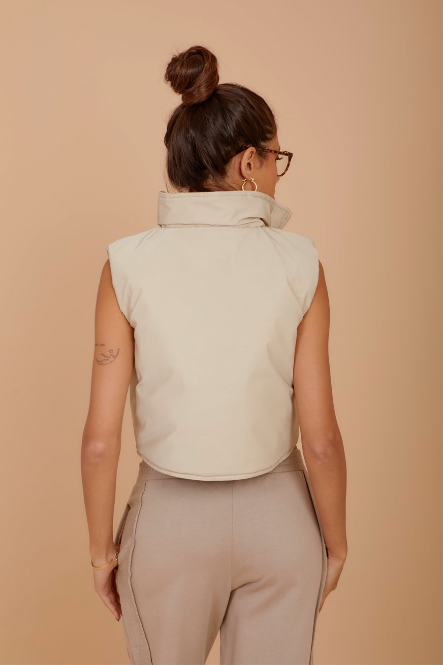 Short double face puffer Vest - Beige