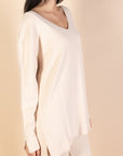 Beige V-Neck Knit Pullover