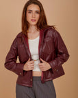 Short leather over-shirt - Burgundy