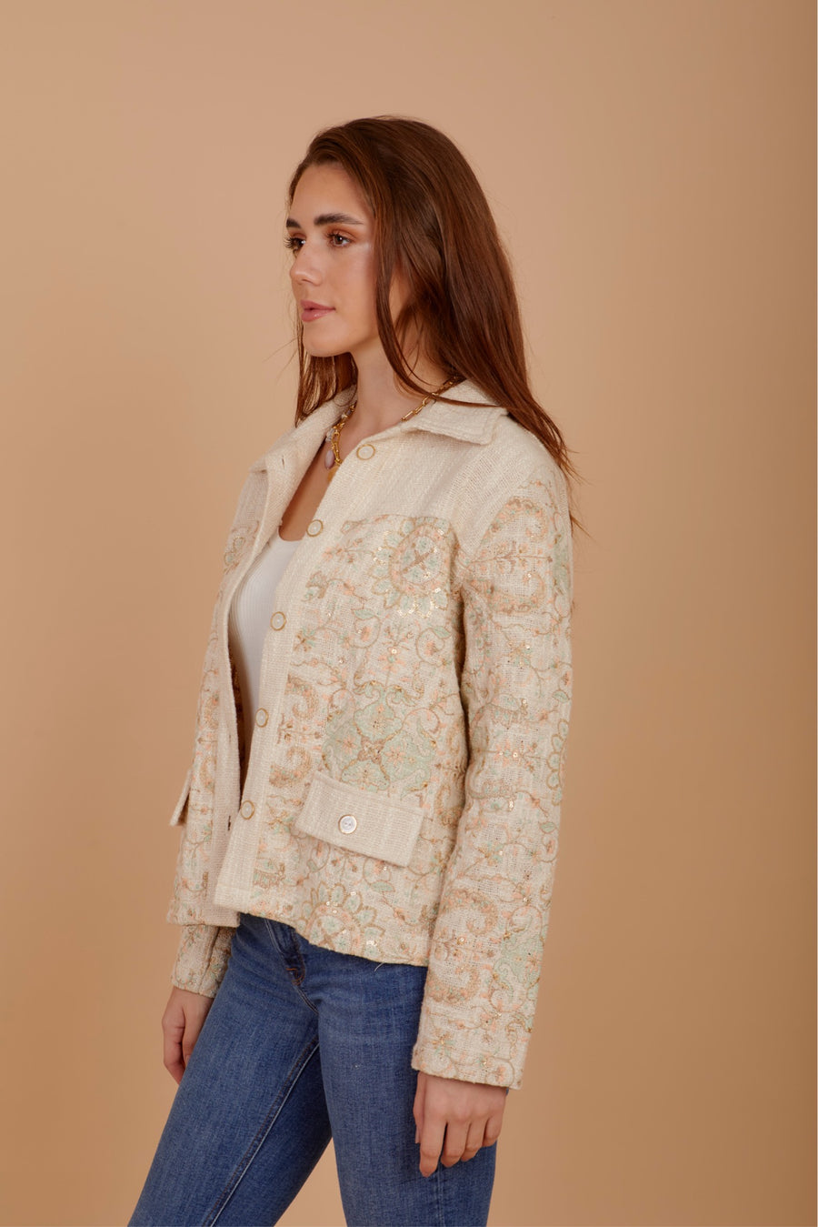 Pastels embroidered tweed jacket