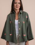 Linen shirt handmade sequins - Olive