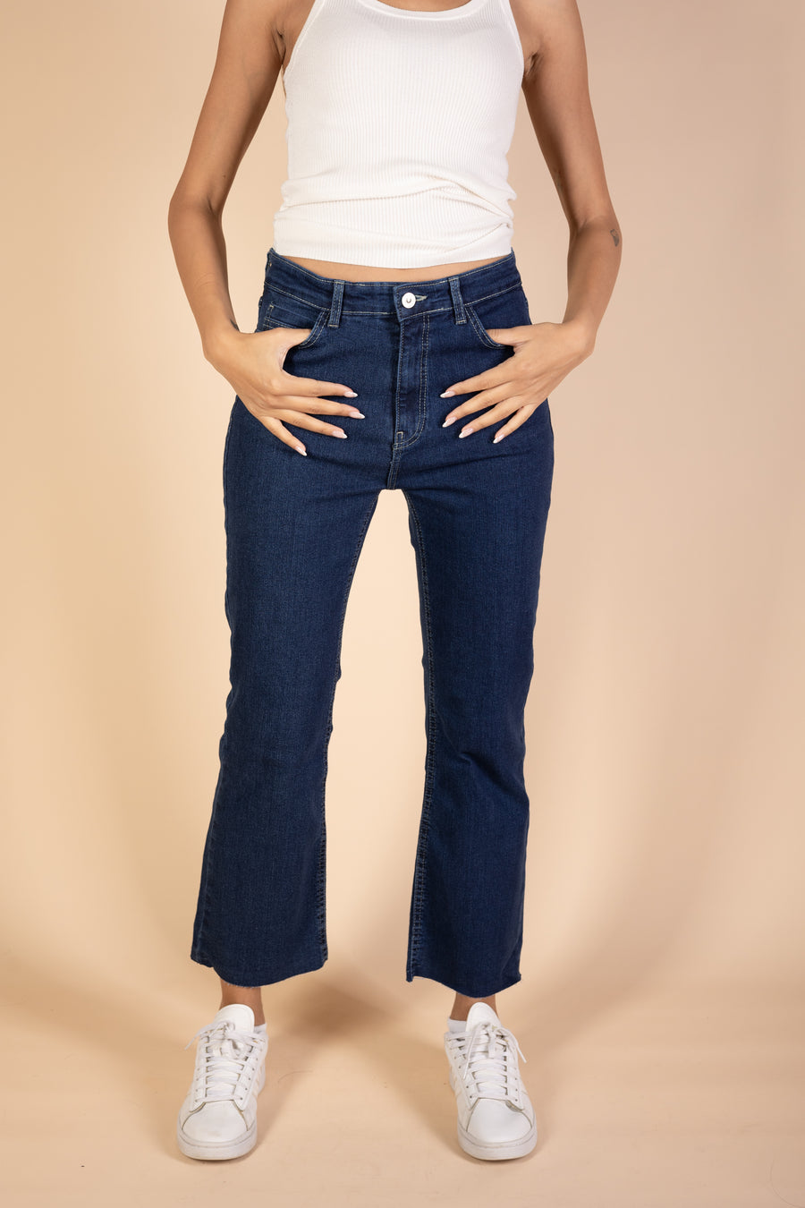 Ankle Length - Flare Jeans - Dark Blue