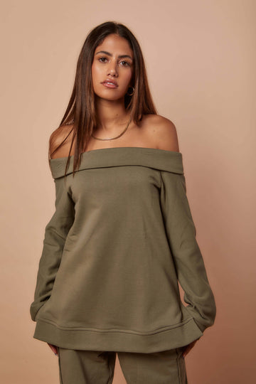 Olive Off-shoulder sweatshirt