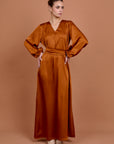 Copper V-neck satin Dress
