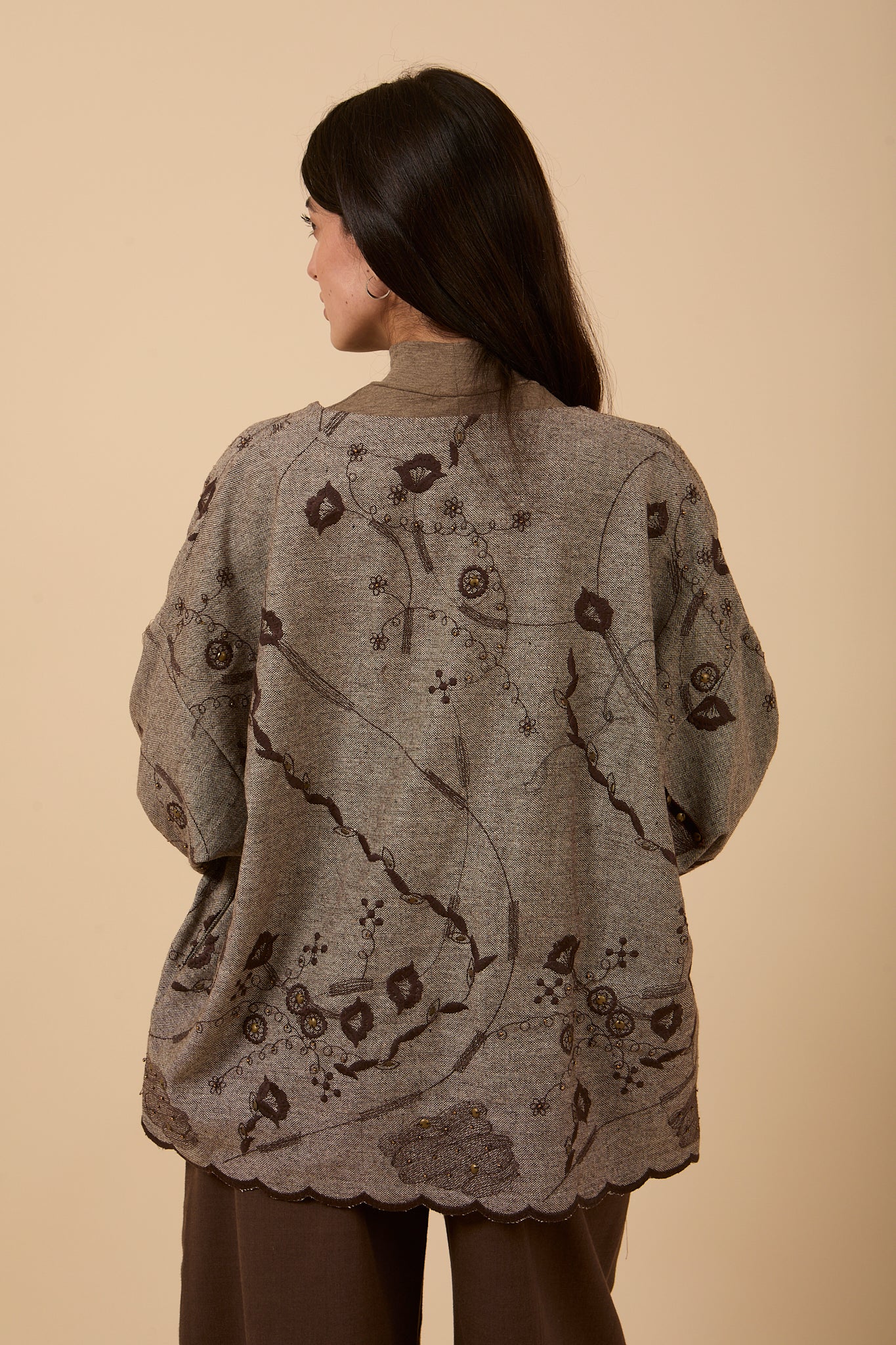 Embroidered Flow Jacket - Brown