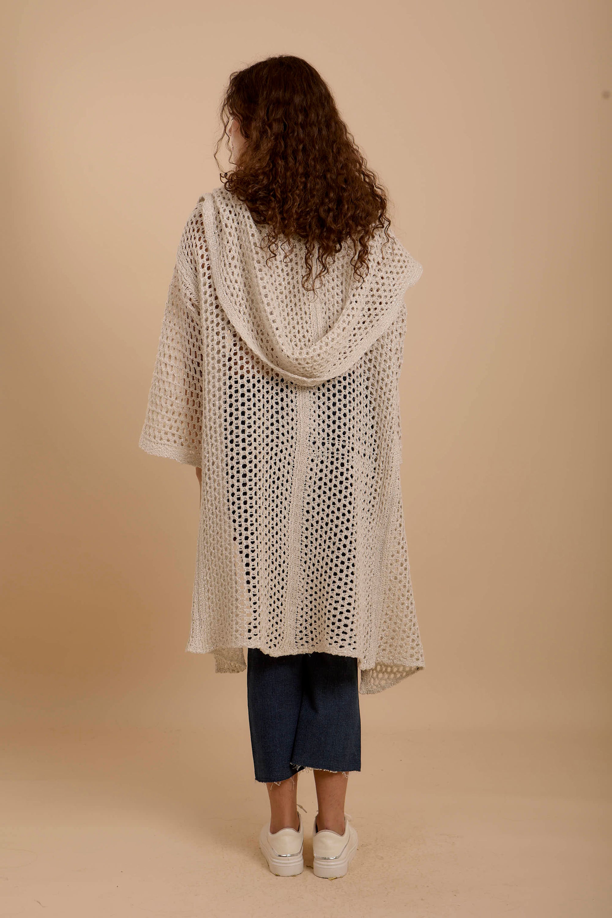 Metallic threads Crochet Jacket off-white