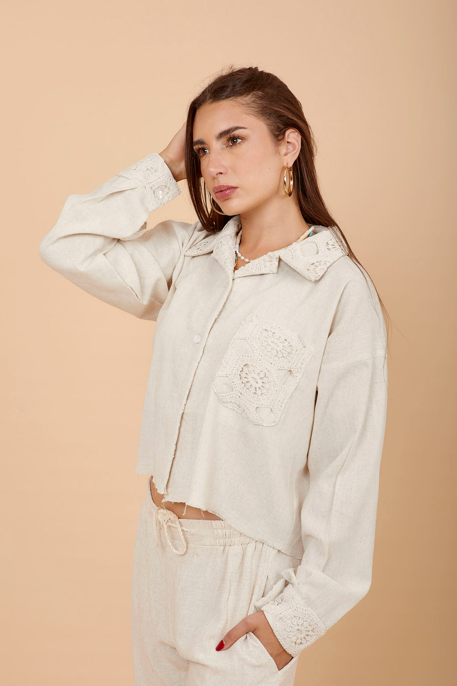 Beige Linen & Crochet shirt