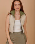 Short double face puffer Vest - Olive