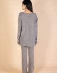 Grey V-Neck Knit Pullover