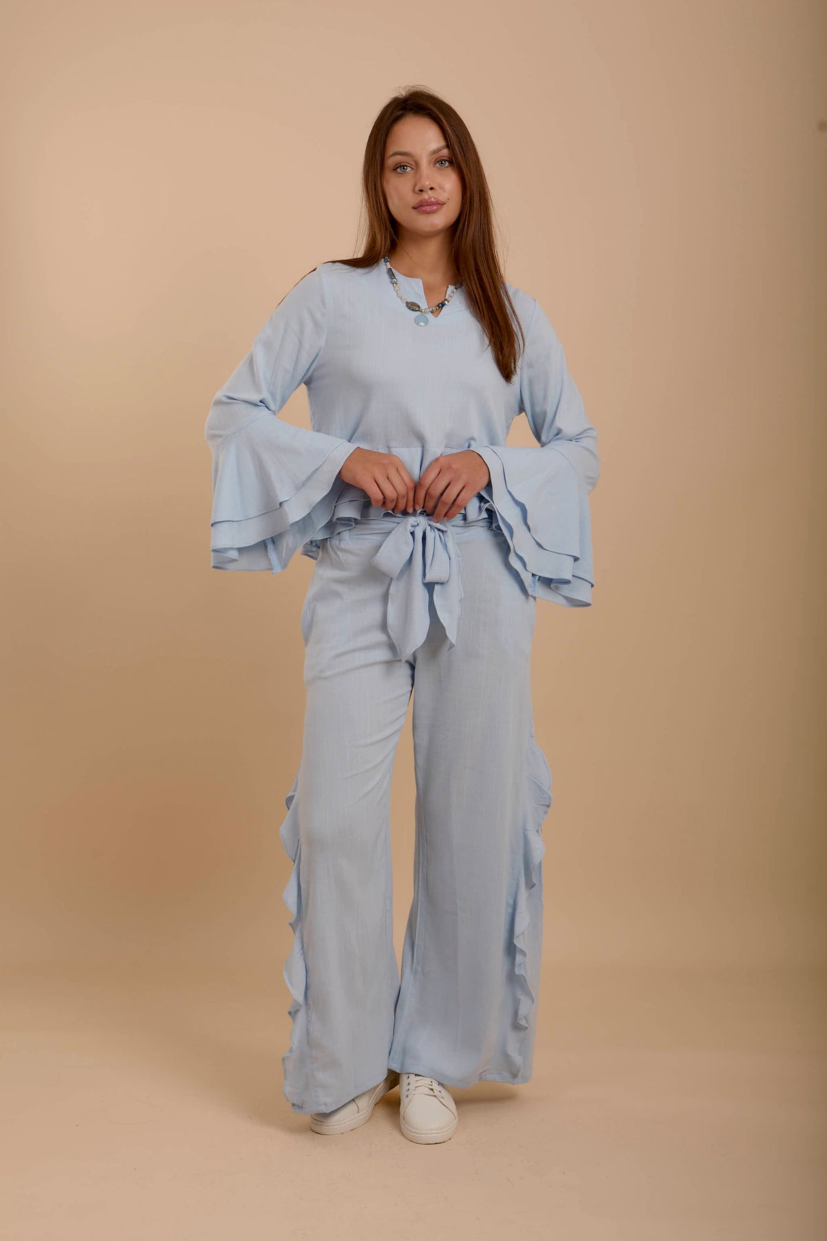 Side Ruffle Pants Blue side ruffles Pants – nahlaelalfydesigns