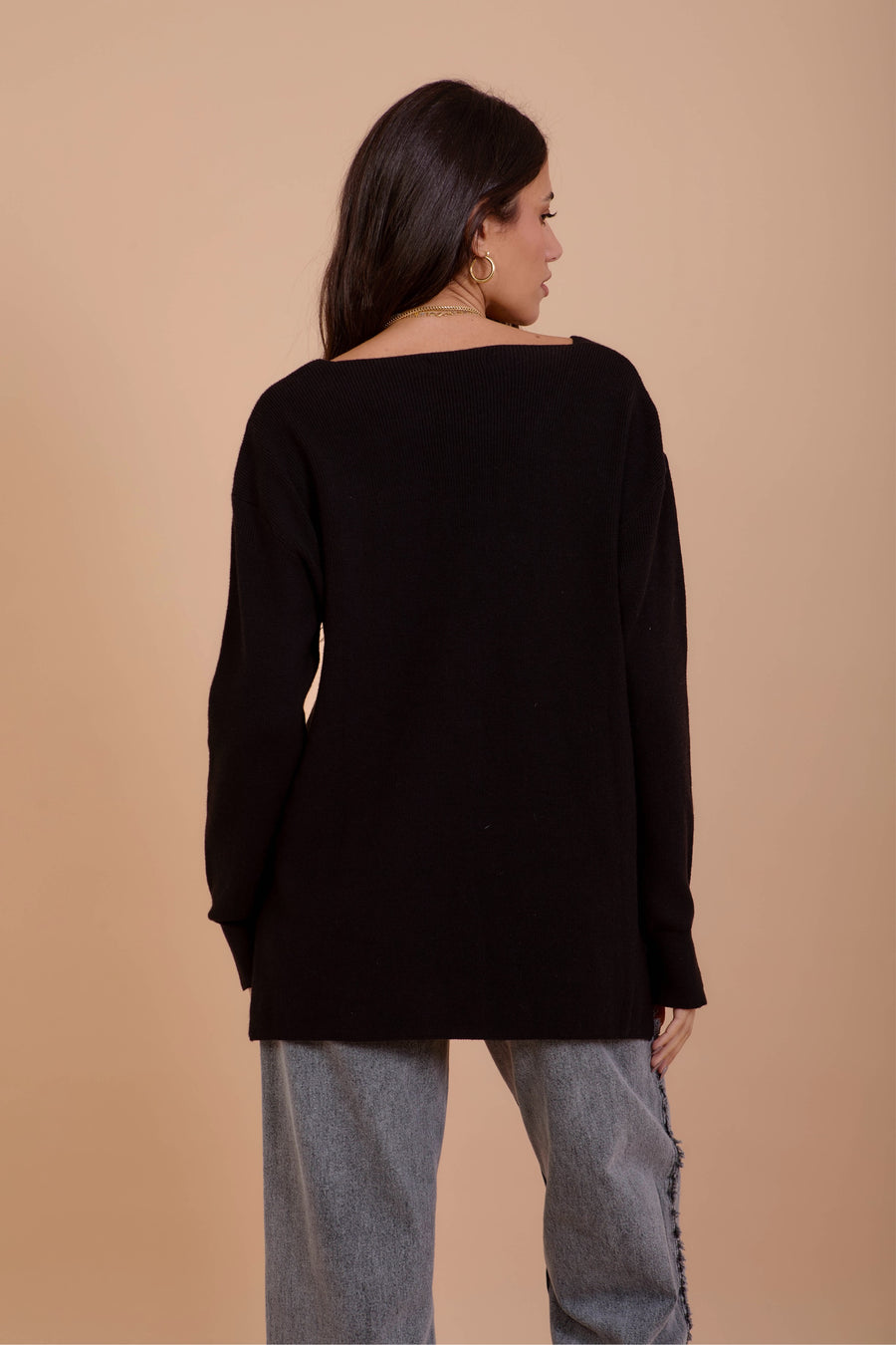 Black V-Neck Knit Pullover