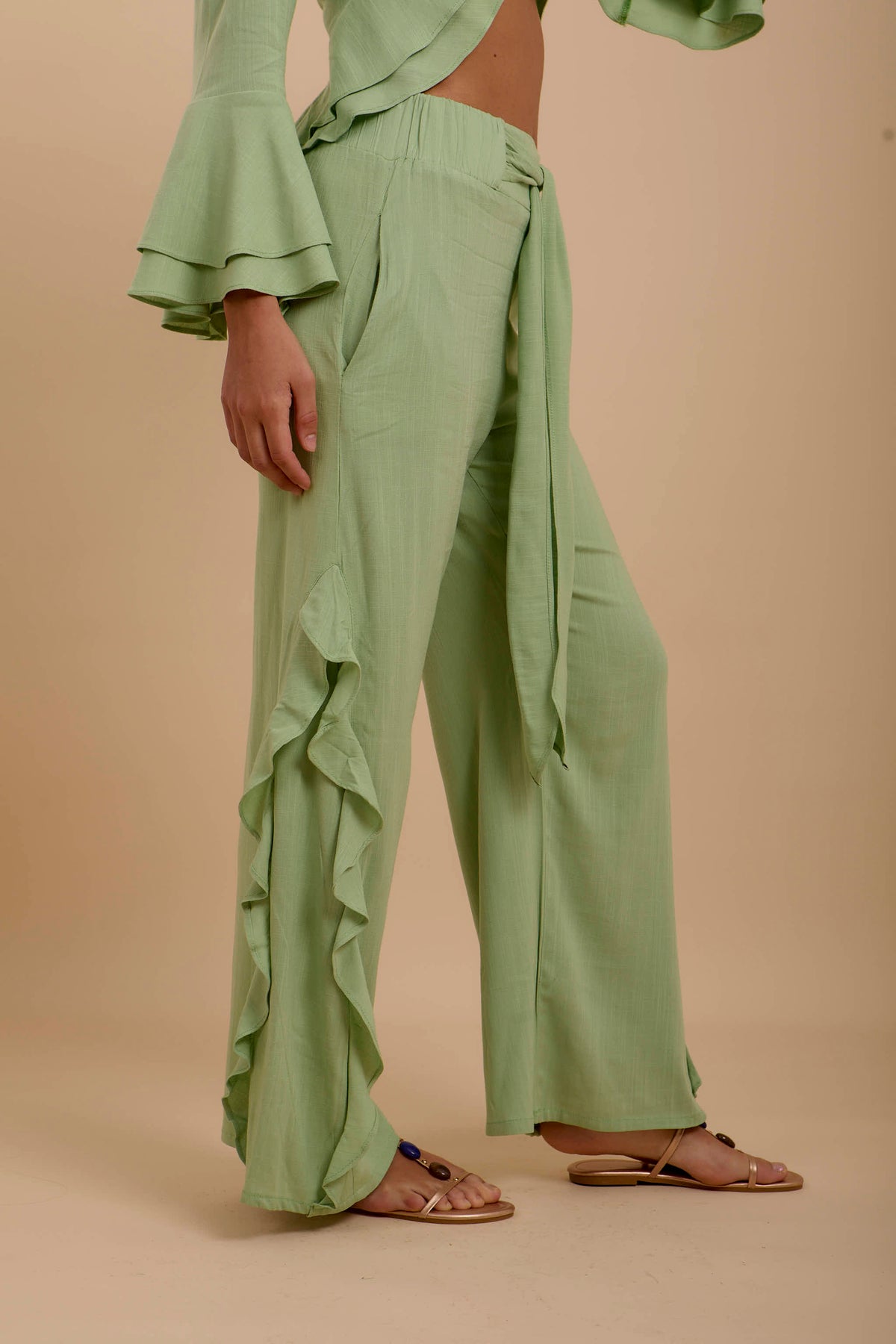 Side Ruffle Pants Mint side ruffles Pants – nahlaelalfydesigns