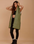 ( Restocking ) Long on the Go double face puffer Vest - Olive